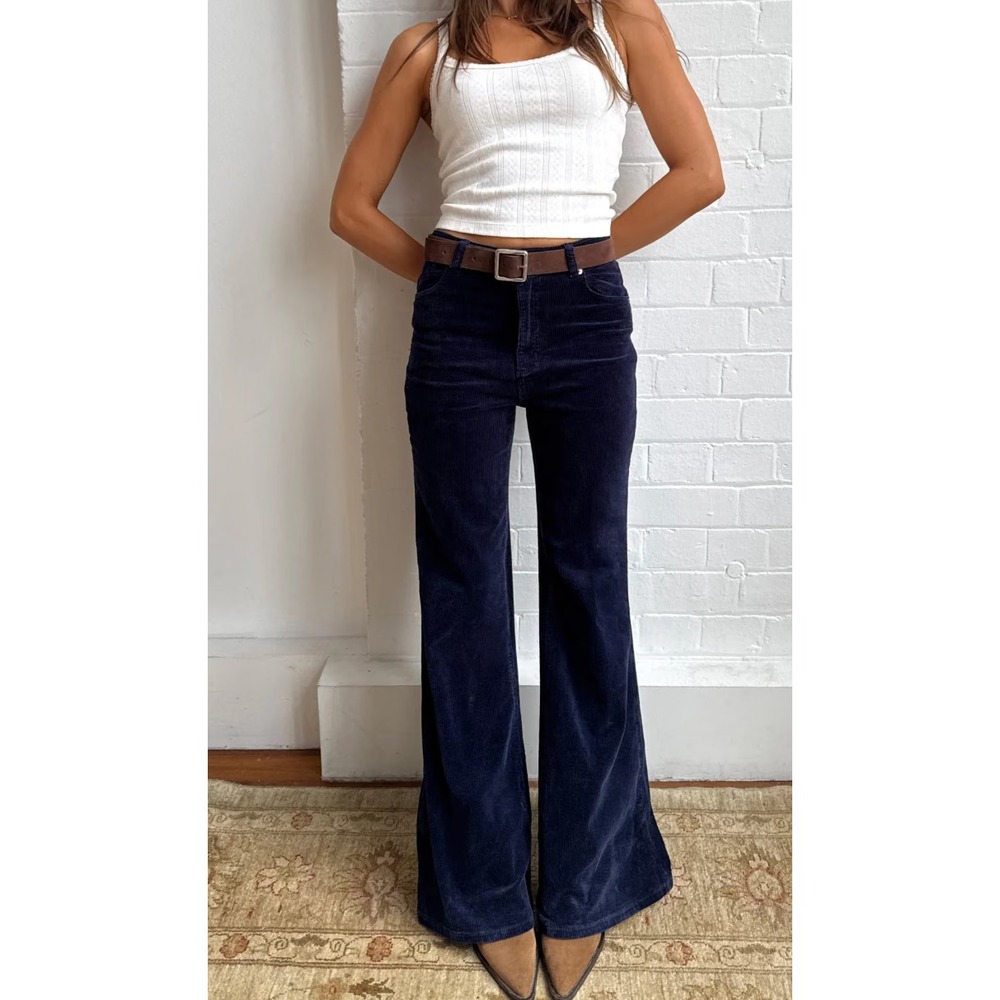Rolla's Eastcoast Flare Navy Blue High Rise Corduroy Y2K Pants Size 30 A011433